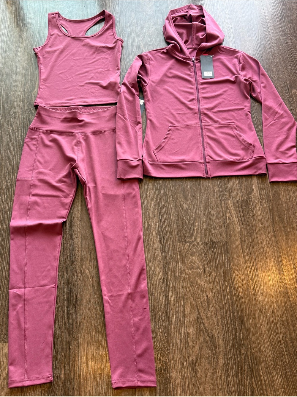 chic Mauve Pink 3-Piece Active Set - Tank, Leggings & Zip Hoodie